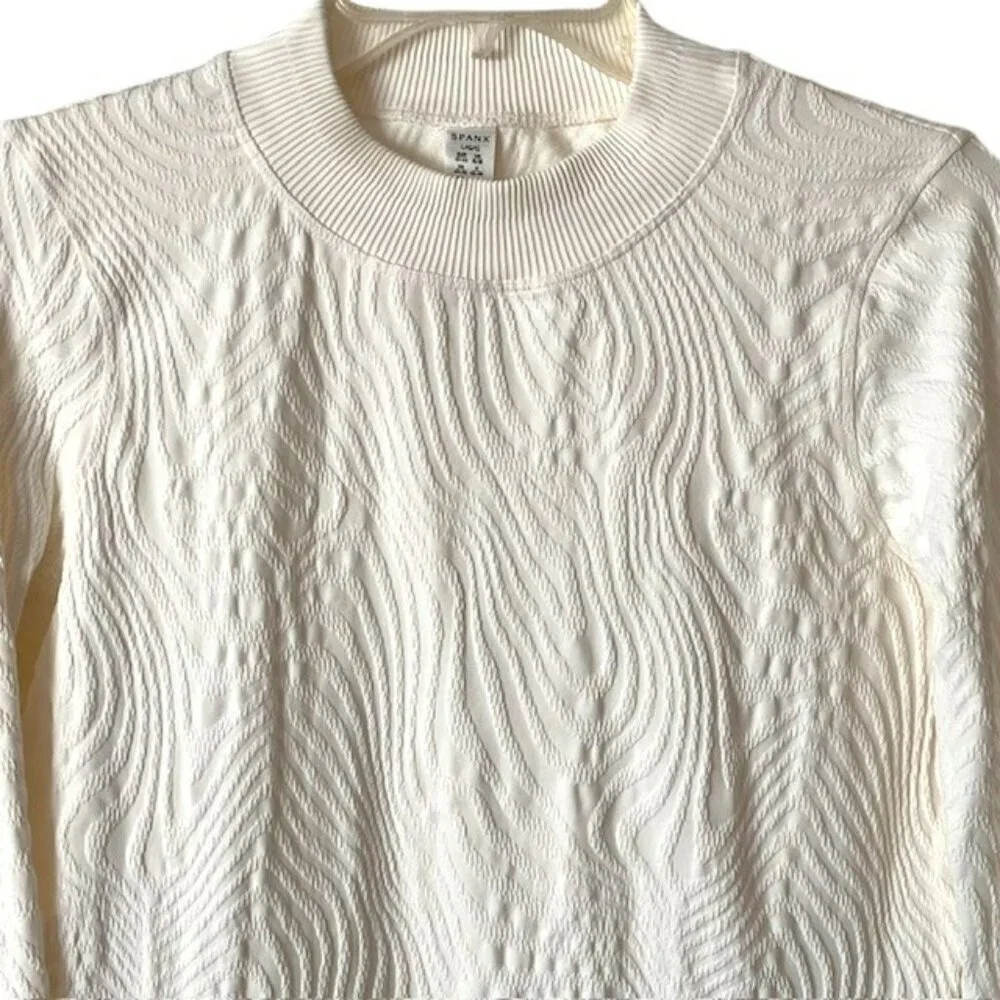 SPANX Swirl Textured Long-Sleeve Base Layer Mock Neck - Ivory - L